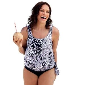 Swimsuits for All Side Tie Blouson Tankini Swim Top Size 32 Dew Drop Print NEW!